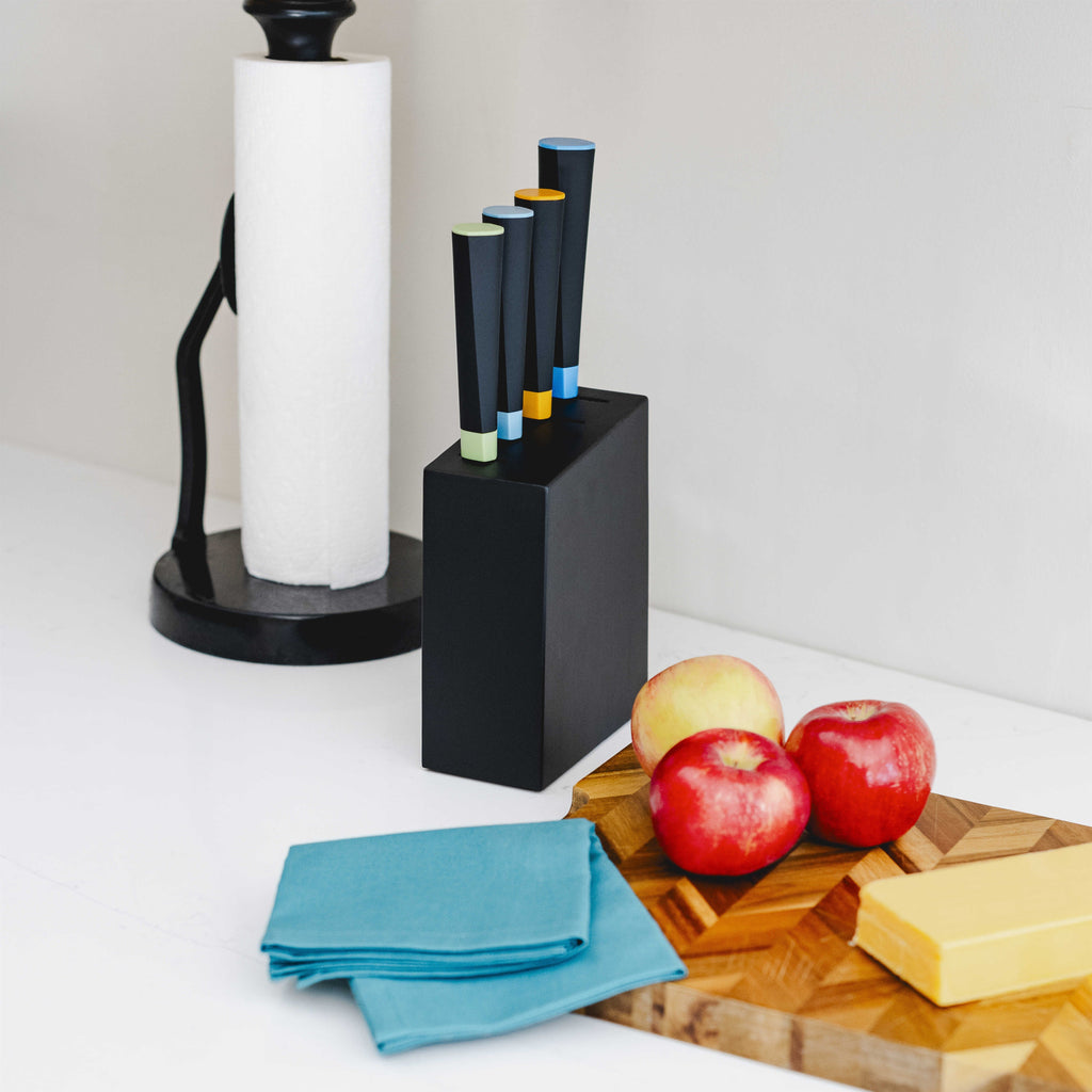 Artistic Edge 5-piece knife block set with colorful ergonomic handles and high-carbon German steel blades — view 3