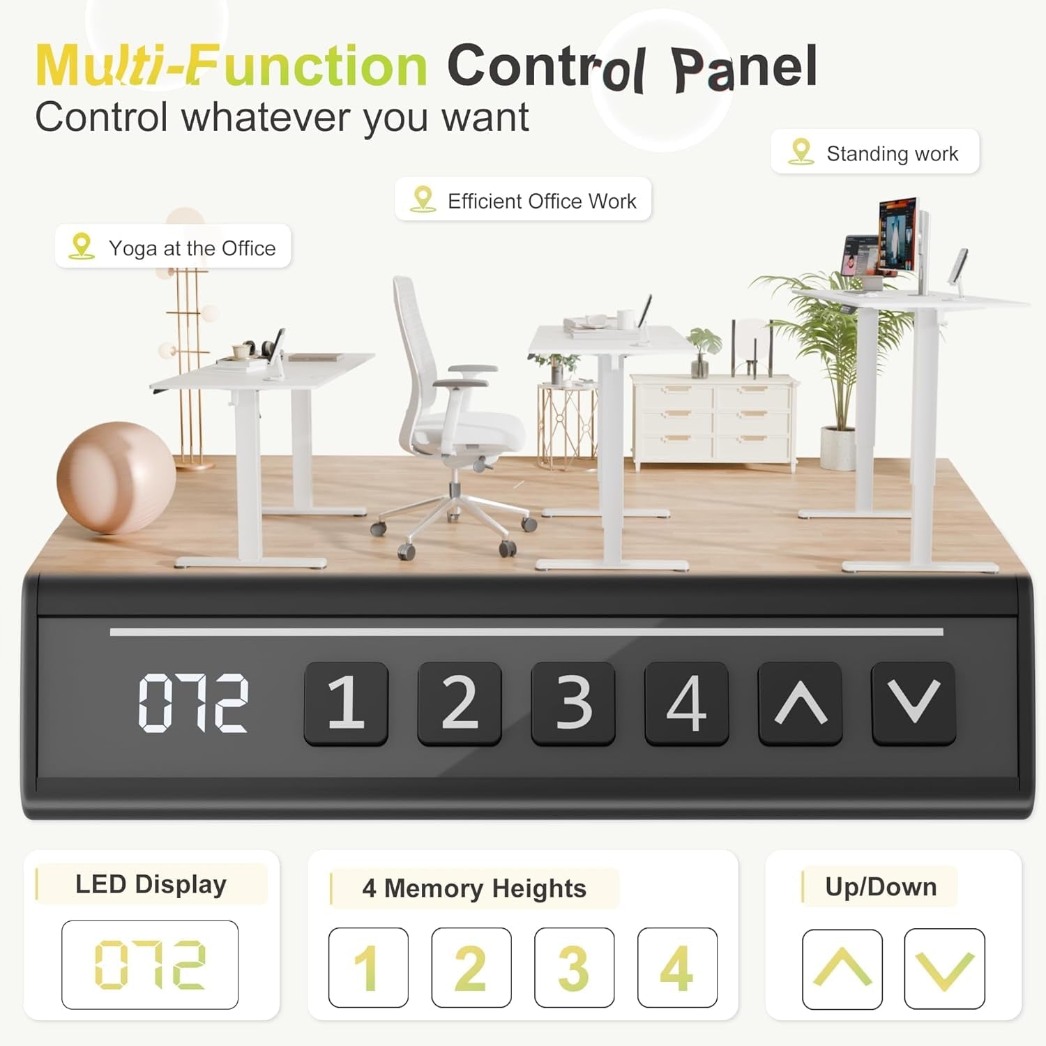 White electric standing desk with adjustable height steel frame and spacious eco-friendly desktop. — view 3