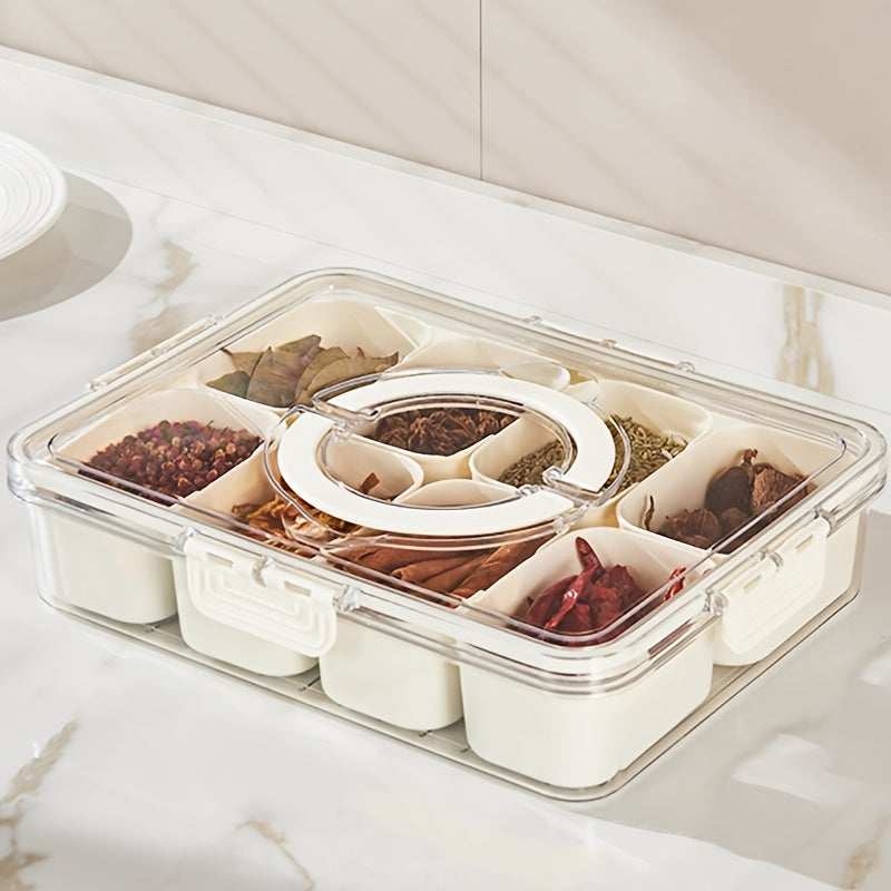 White clear 8 compartment food storage container with airtight lid and built in carrying handle — view 3