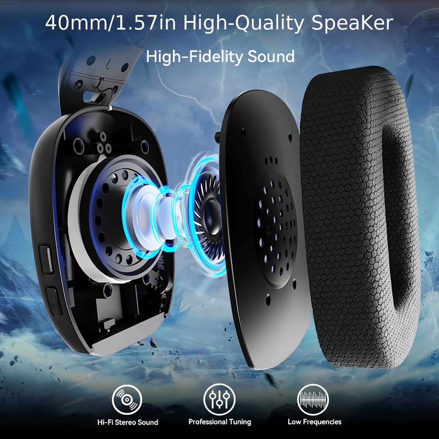 NNETM L80PRO wireless gaming headset in black with soft over-ear cushions and a detachable microphone — view 3