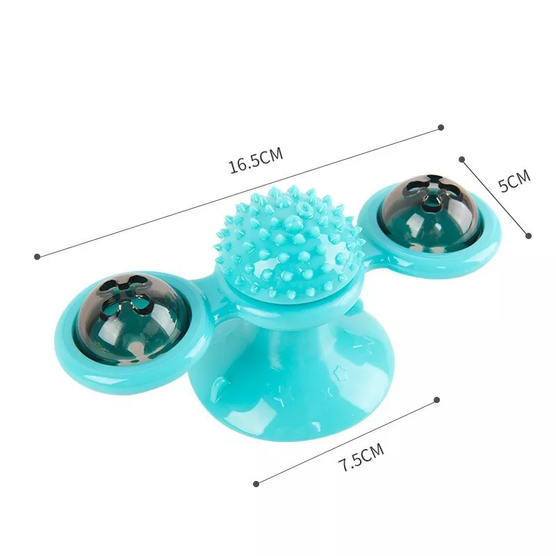 Interactive plastic windmill pet treat dispenser toy with suction cup base and food holes — view 3