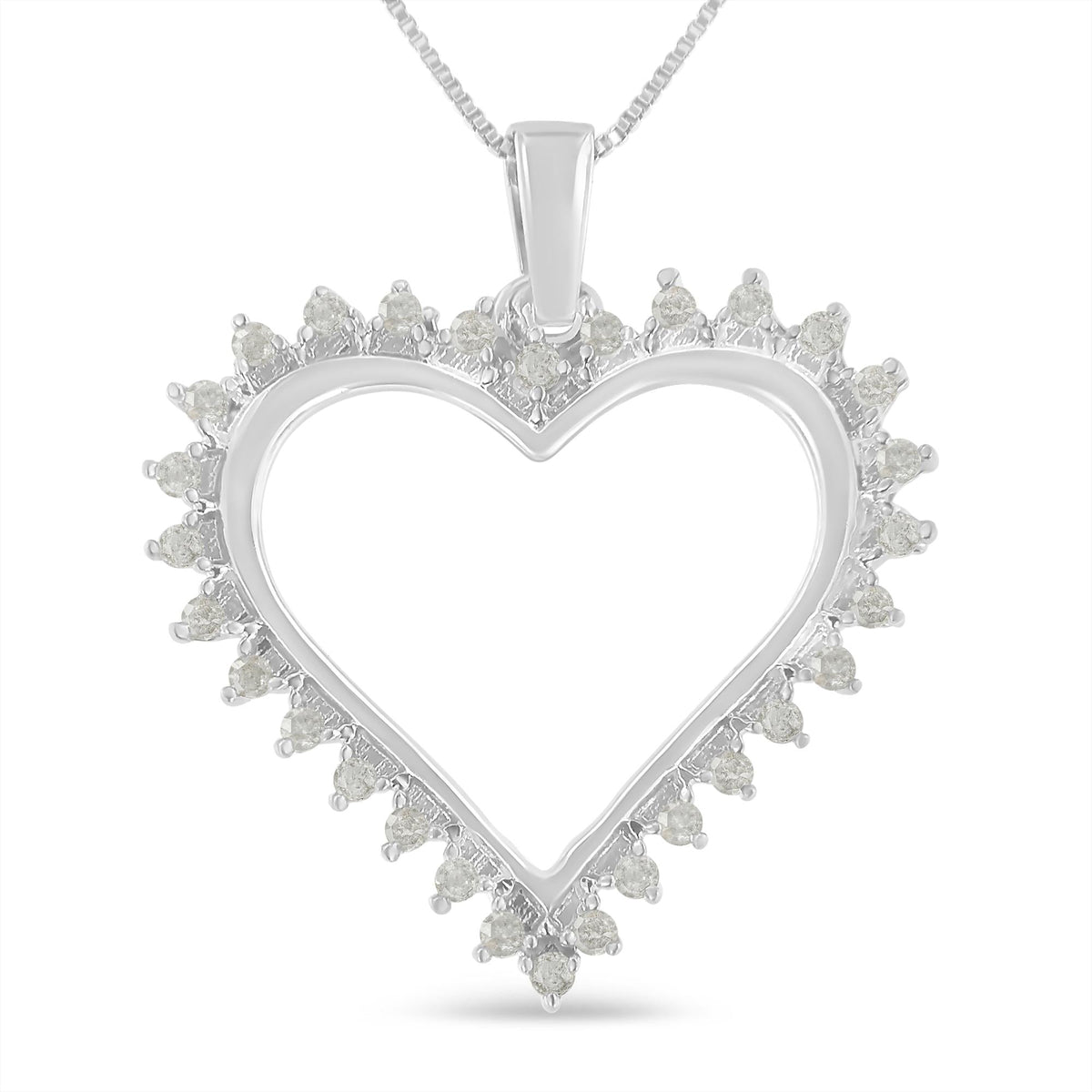 .925 Sterling Silver 1/4 cttw 3-Prong Diamond Open Heart 18" Pendant Necklace (I-J Color, I3 Clarity)-0