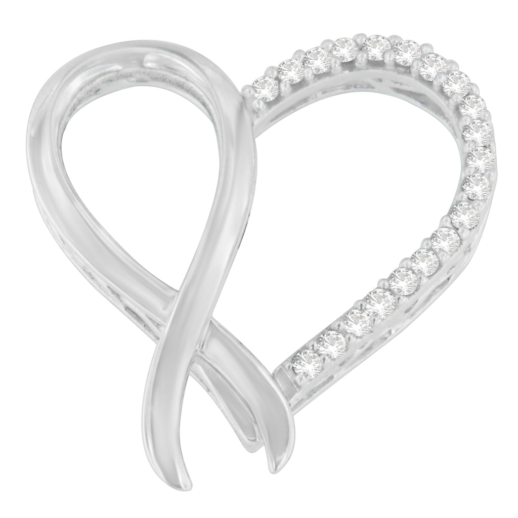 .925 Sterling Silver 1/4 cttw Round Cut Diamond Ribbon and Heart Accent Pendant Necklace (H-I, I2-I3)-0