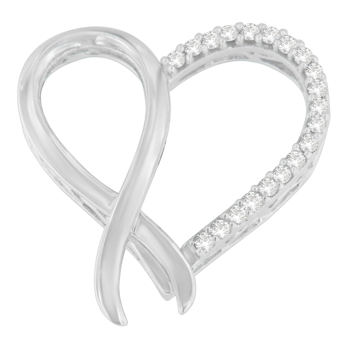 .925 Sterling Silver 1/4 cttw Round Cut Diamond Ribbon and Heart Accent Pendant Necklace (H-I, I2-I3)-0