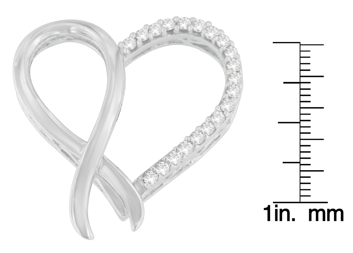 .925 Sterling Silver 1/4 cttw Round Cut Diamond Ribbon and Heart Accent Pendant Necklace (H-I, I2-I3)-2