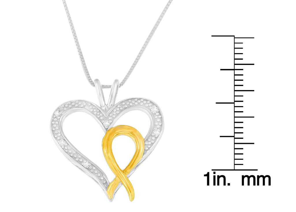 .925 Sterling Silver Two Toned 1/25 cttw Diamond Heart-Ribbon Pendant Necklace (I-J, I2-I3)-3
