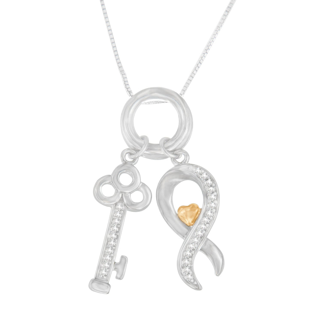 Two Tone .925 Sterling Silver 1/6 cttw Diamond Symbol Key Pendant Necklace (H-I, I1-I2)-1