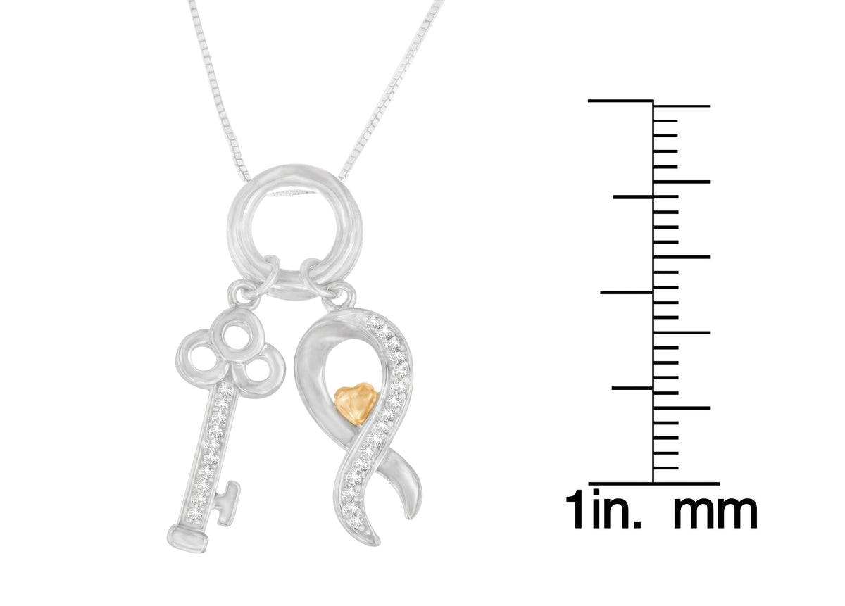 Two Tone .925 Sterling Silver 1/6 cttw Diamond Symbol Key Pendant Necklace (H-I, I1-I2)-3