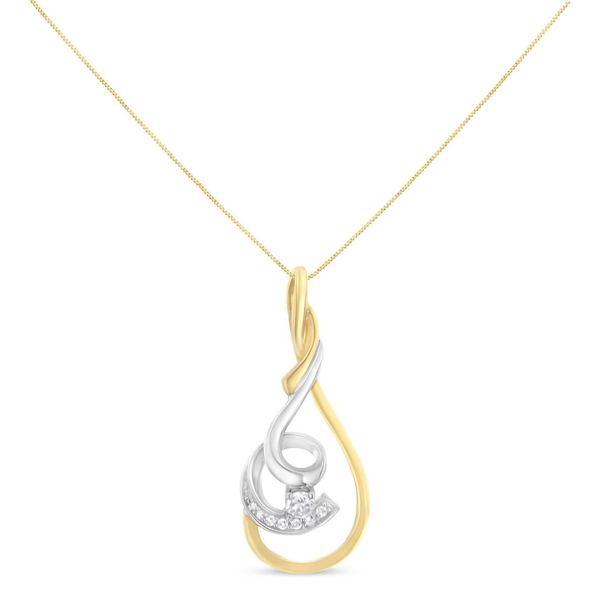 Espira 10K Two-Tone Yellow & White 1/6 Cttw Brilliant-Cut Diamond Layered Spiral 18" Pendant Necklace (H-I Color, I2-I3 Clarity)-1
