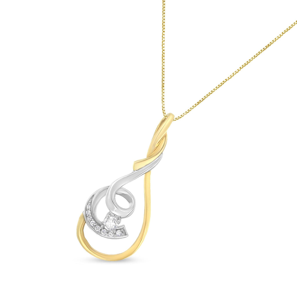 Espira 10K Two-Tone Yellow & White 1/6 Cttw Brilliant-Cut Diamond Layered Spiral 18" Pendant Necklace (H-I Color, I2-I3 Clarity)-3