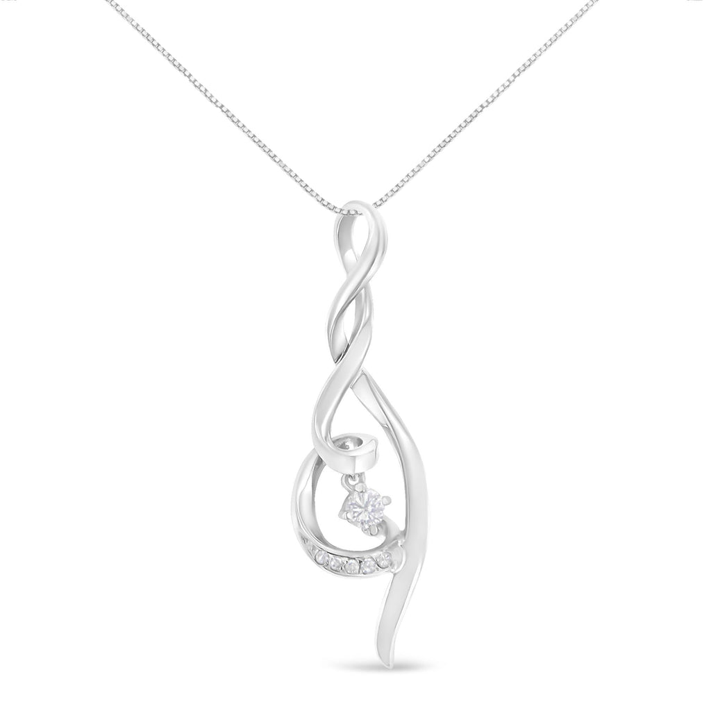 Espira 10K White Gold 1/10 cttw Diamond Swirl Pendant Necklace (I-J, I1-I2)-0