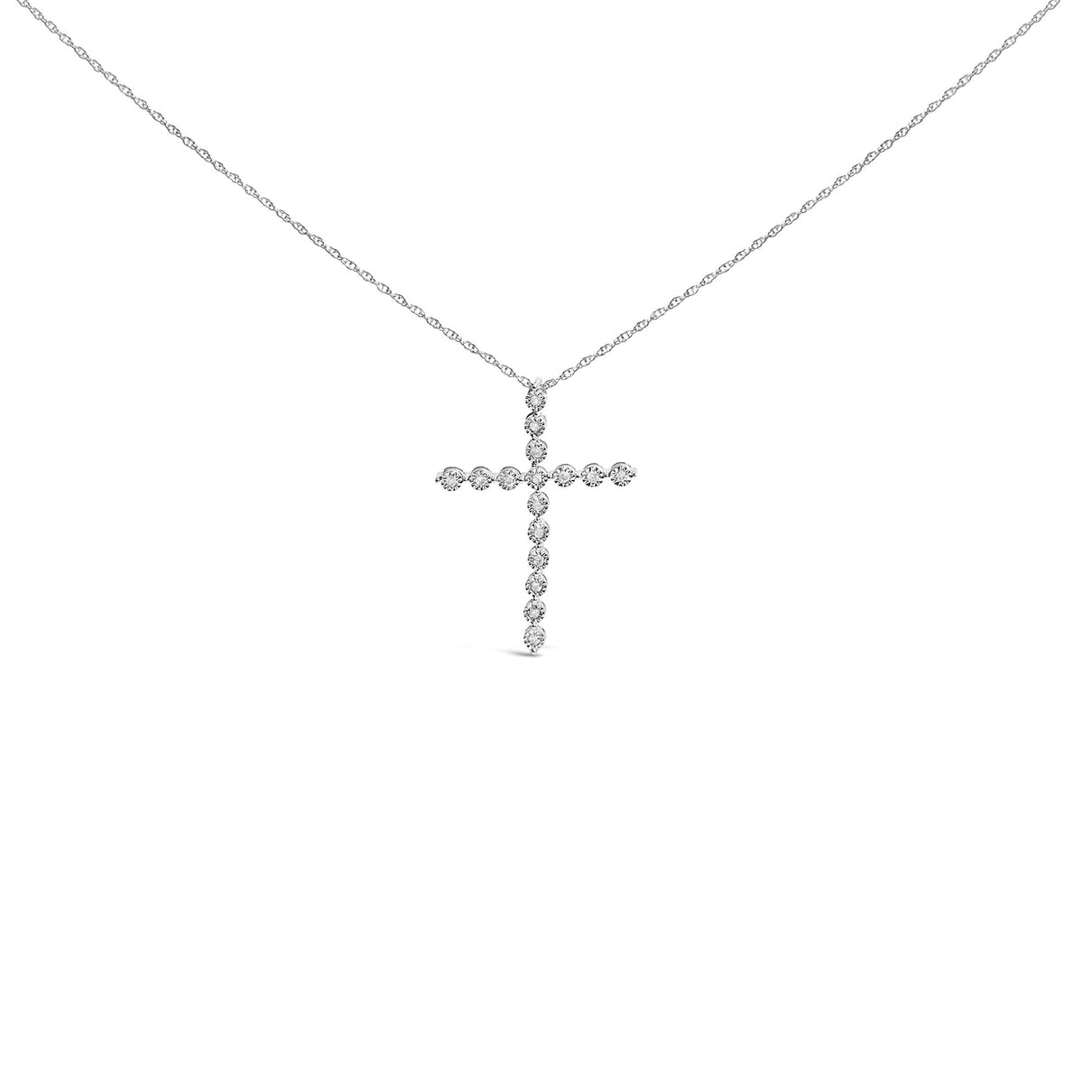 .925 Sterling Silver 1/6 Cttw Brilliant-Cut Diamond Miracle-Set Shared Prong Cross 18" Pendant Necklace (I-J Color, I2-I3 Clarity)-0