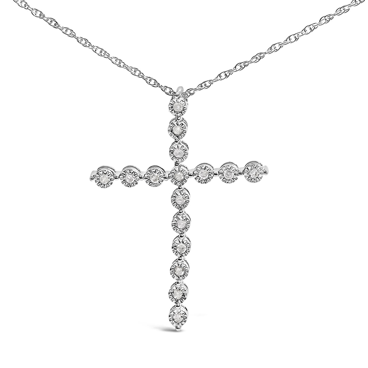 .925 Sterling Silver 1/6 Cttw Brilliant-Cut Diamond Miracle-Set Shared Prong Cross 18" Pendant Necklace (I-J Color, I2-I3 Clarity)-1