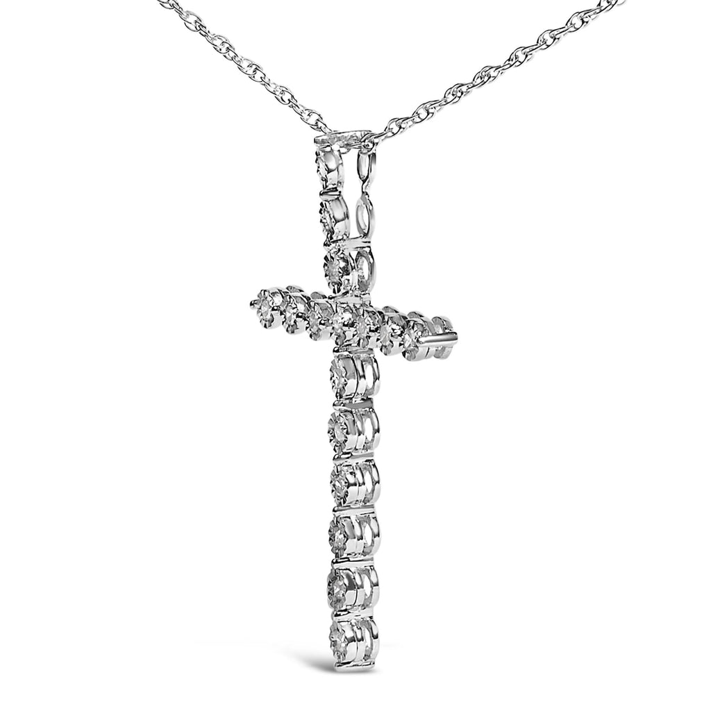 .925 Sterling Silver 1/6 Cttw Brilliant-Cut Diamond Miracle-Set Shared Prong Cross 18" Pendant Necklace (I-J Color, I2-I3 Clarity)-3