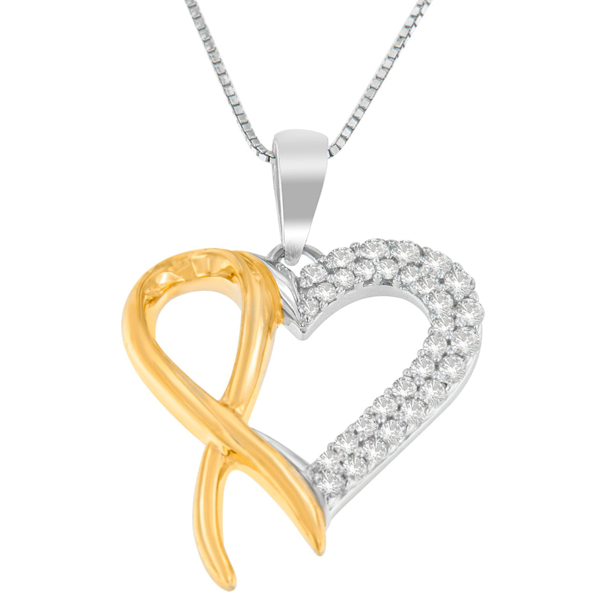 .925 Sterling Silver Two Toned 1/4 cttw Round Cut Diamond Pendant Necklace (H-I, I2-I3)-1
