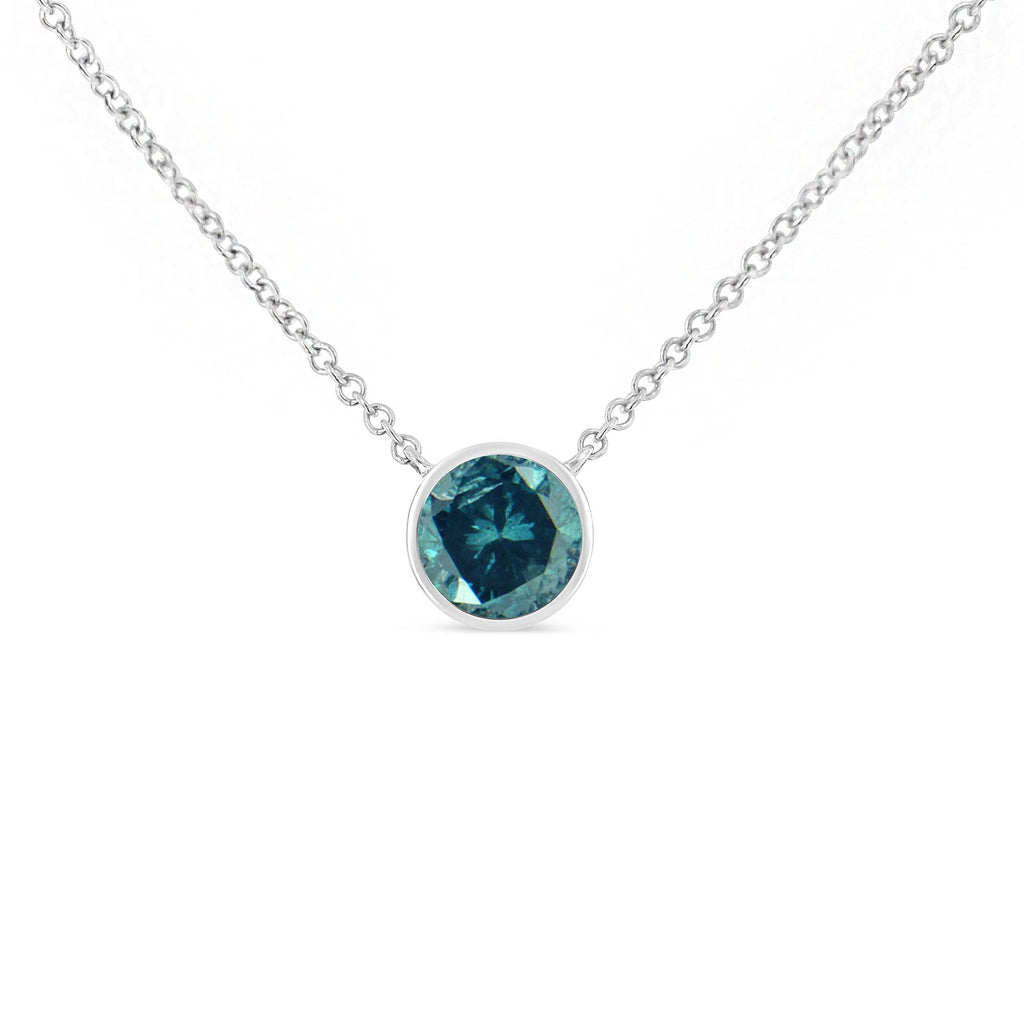 .925 Sterling Silver Bezel Set 3.5mm Created Gemstone Solitaire 18" Pendant Necklace-1