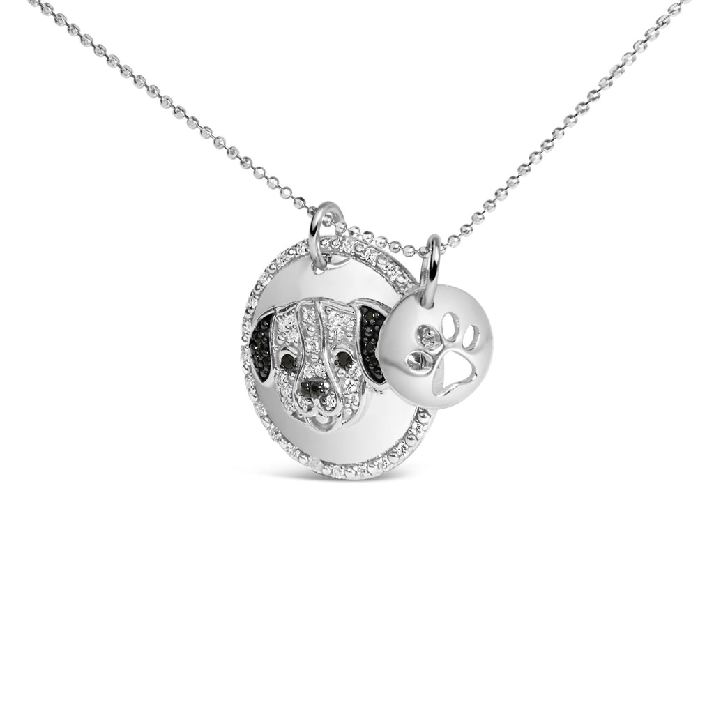 .925 Sterling Silver 1/4 Cttw White and Black Diamond Pitbull Dog Medallion and Charm 18" Pendant Necklace (I-J Color, I2-I3 Clarity)-3