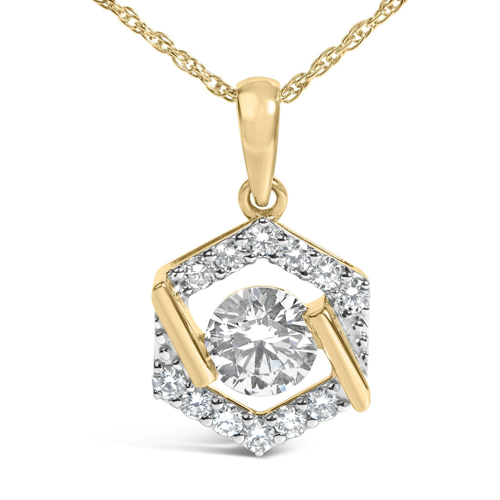 10K Yellow Gold Plated .925 Sterling Silver 1.0 Cttw Lab Grown Diamond Hexagon Halo Pendant Necklace-1
