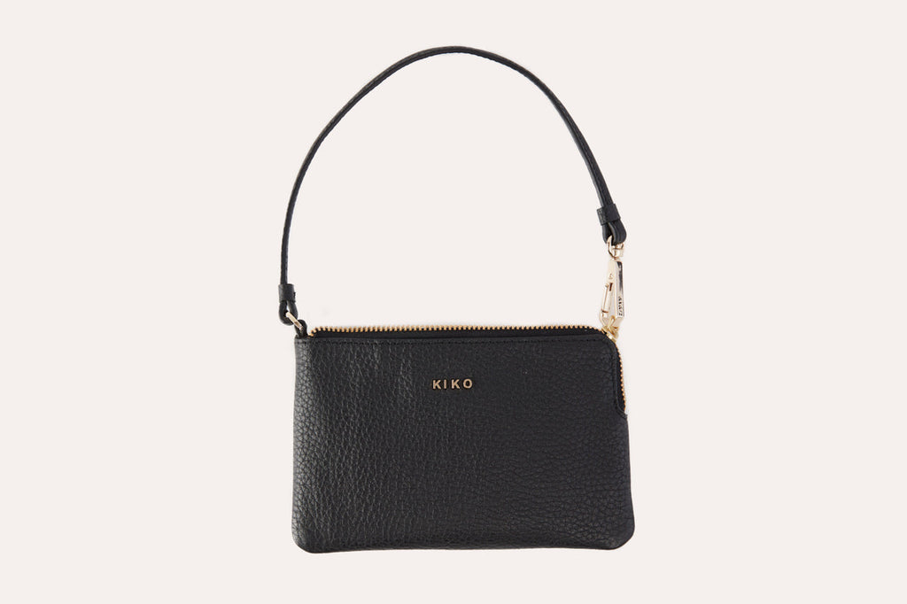 Small genuine pebble leather wristlet with attached strap and zip closure for women — view 5