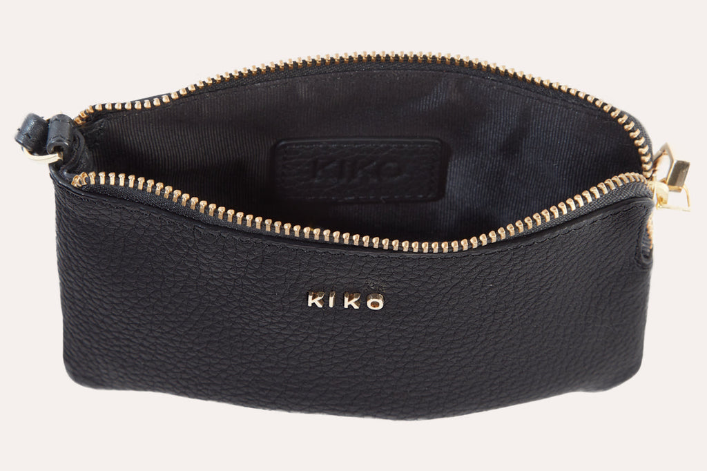 Small genuine pebble leather wristlet with attached strap and zip closure for women — view 4