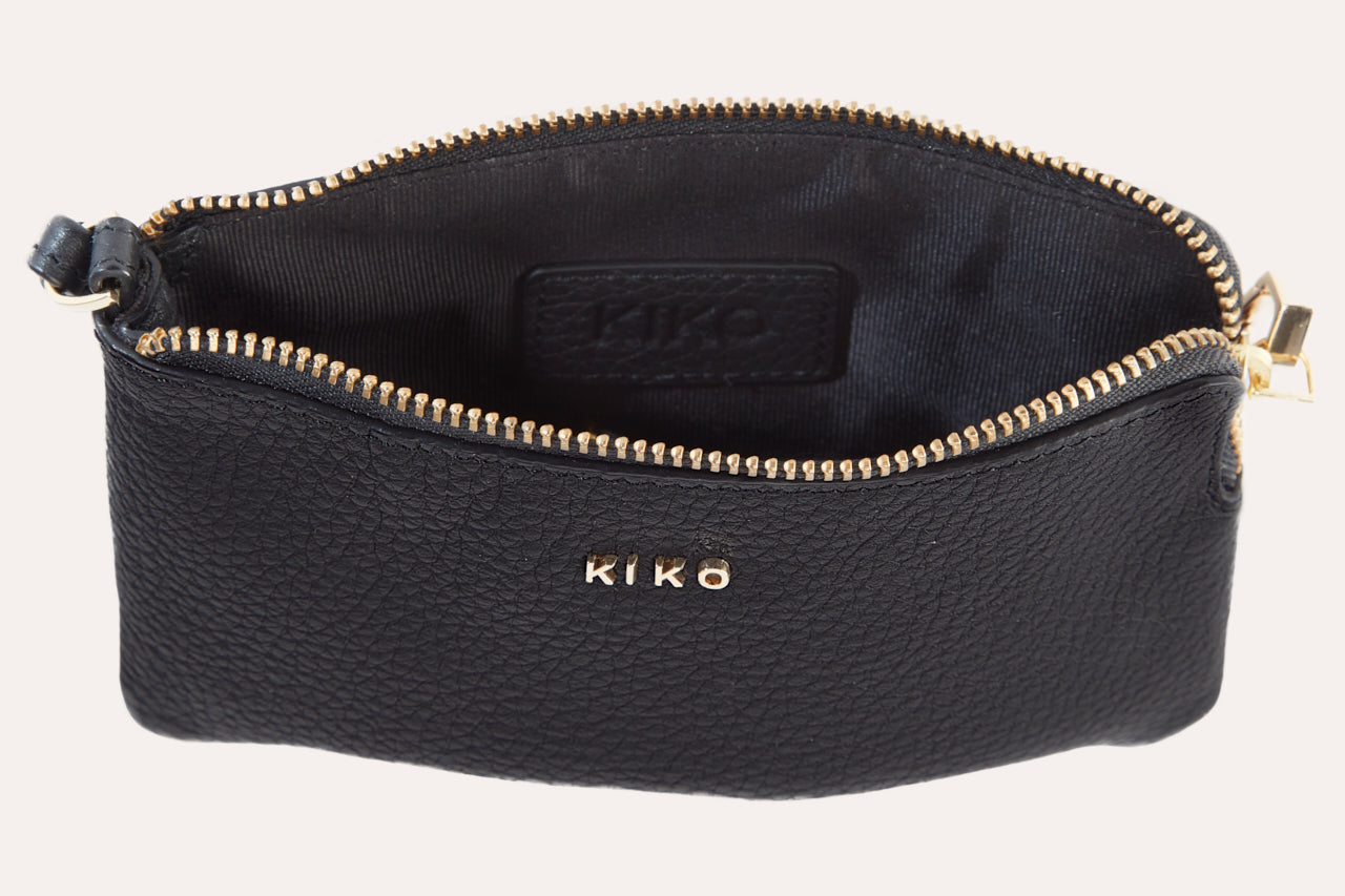 Small genuine pebble leather wristlet with attached strap and zip closure for women — view 4