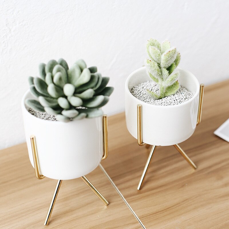 Nordic ceramic vase in white featuring a minimalist design and sturdy metal display base — view 3