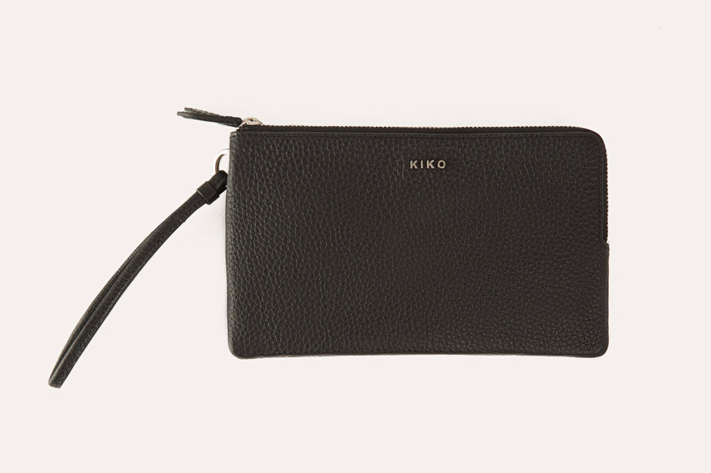 Large pebble leather wristlet wallet with double zipper compartments and card slots for women