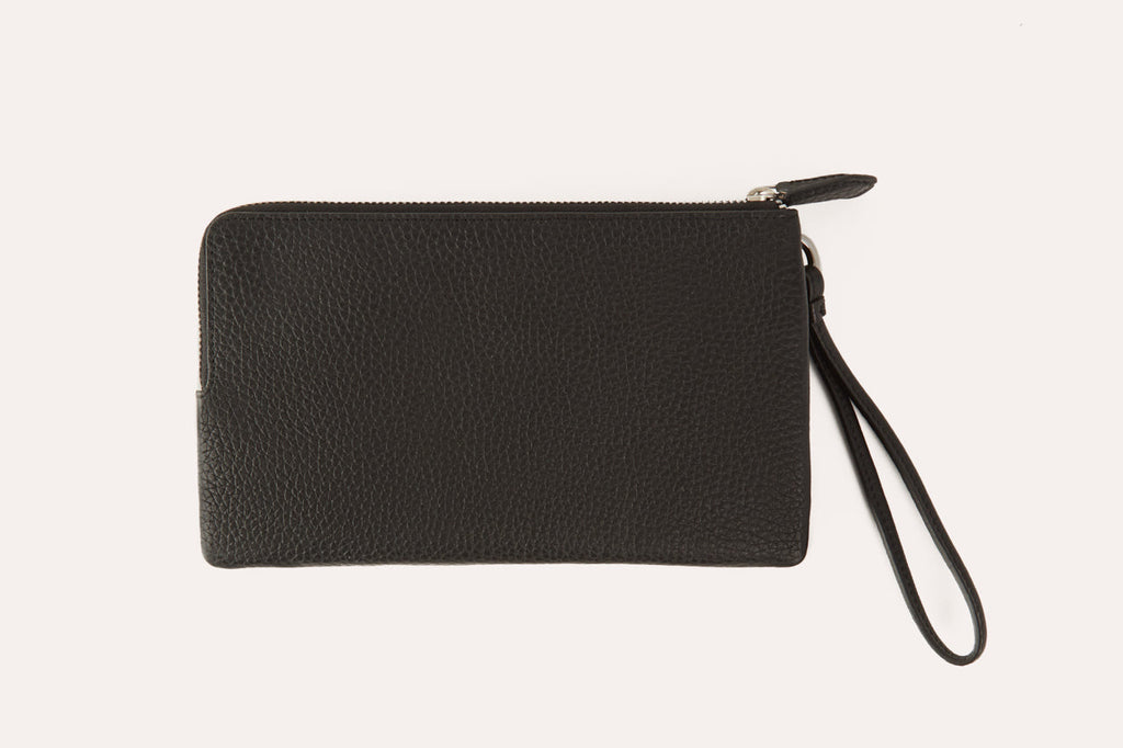 Large pebble leather wristlet wallet with double zipper compartments and card slots for women — view 3