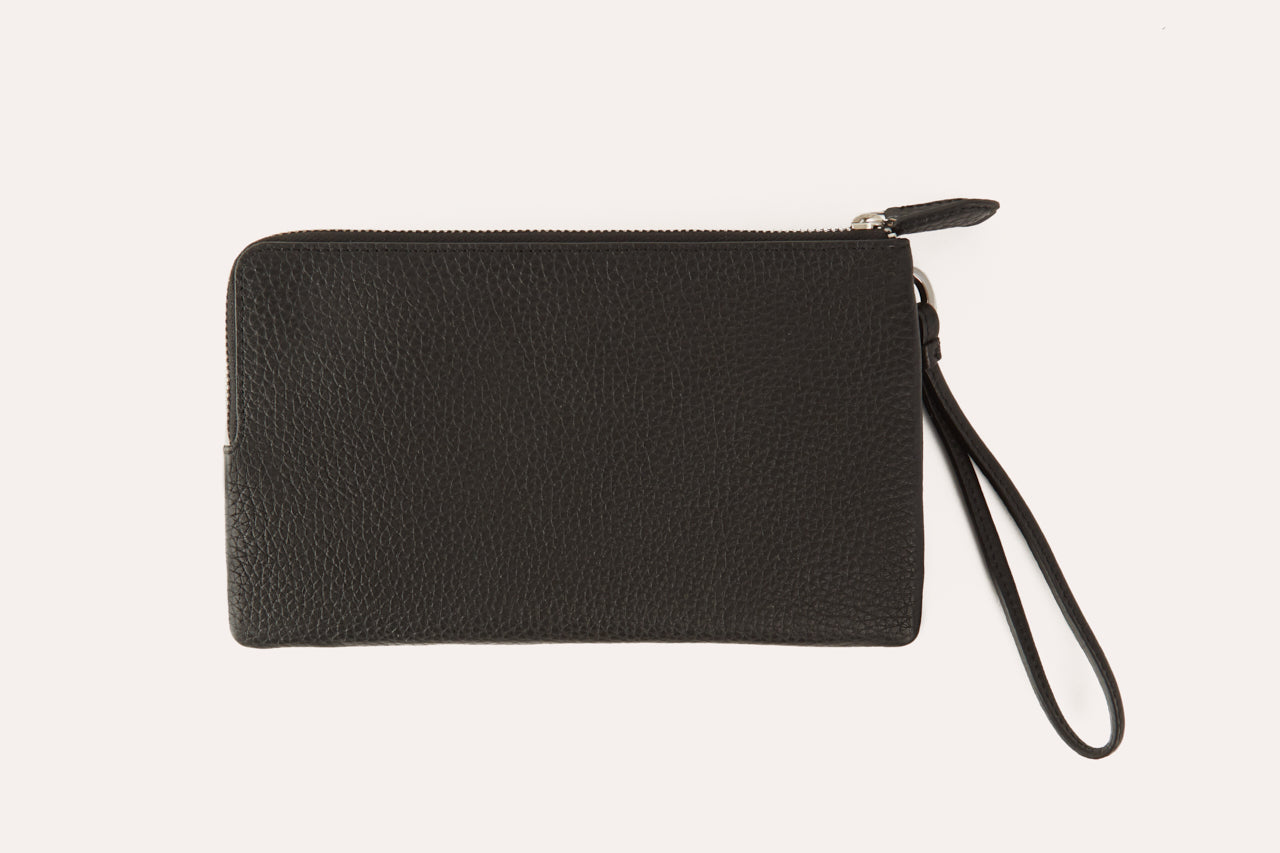 Large pebble leather wristlet wallet with double zipper compartments and card slots for women — view 3