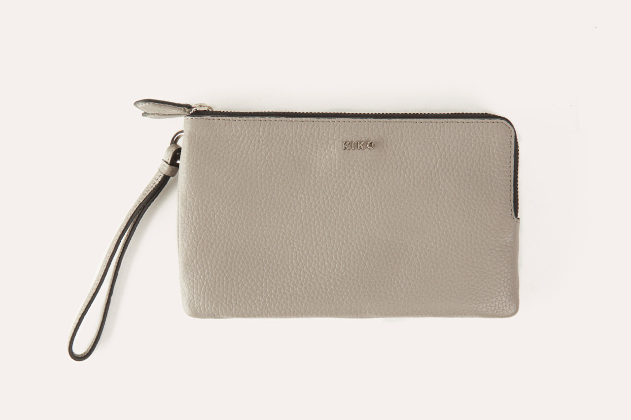 Large pebble leather wristlet wallet with double zipper compartments and card slots for women — view 5