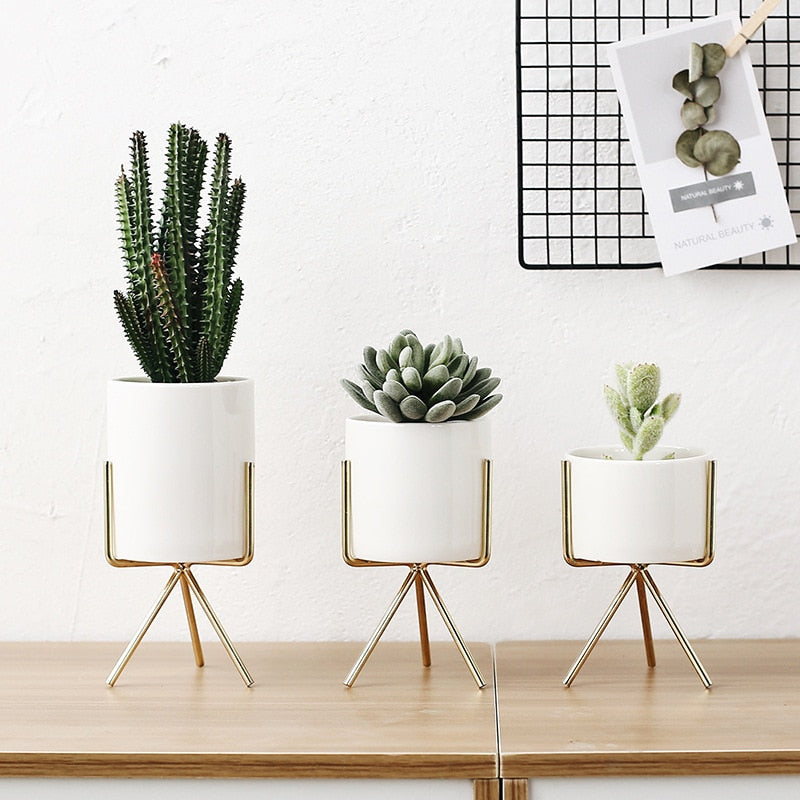 Nordic ceramic vase in white featuring a minimalist design and sturdy metal display base — view 2