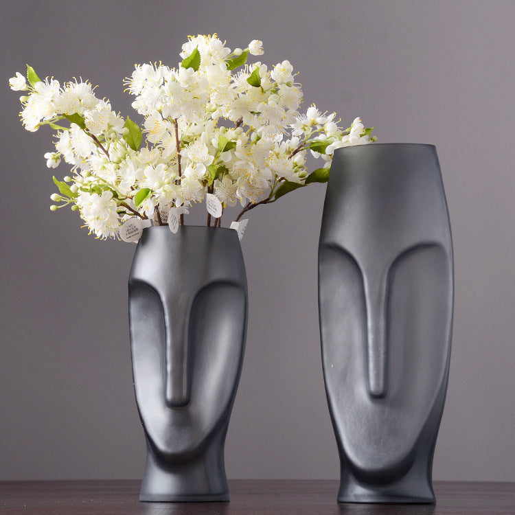 Modern face glass vase with frosted sandblasted finish abstract character silhouette for home decor — view 2