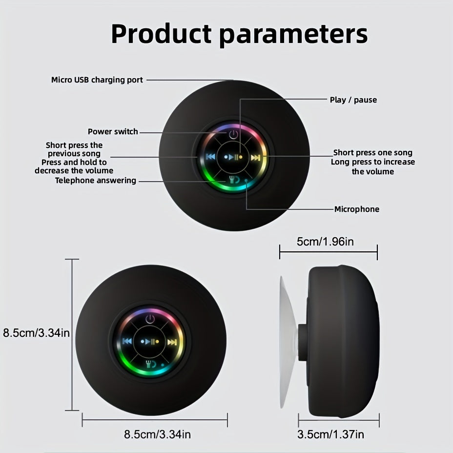 Portable waterproof Bluetooth speaker with suction cup mount and colorful RGB lighting — view 4