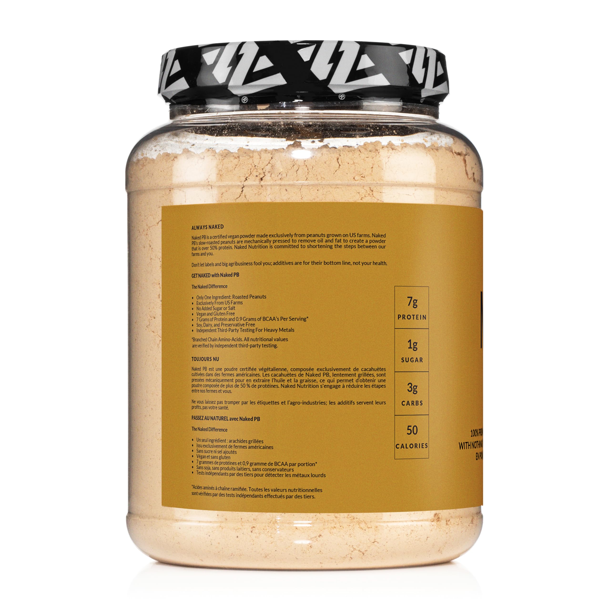 Naked PB powdered peanut butter in a two pound tub with pure roasted peanuts — view 5