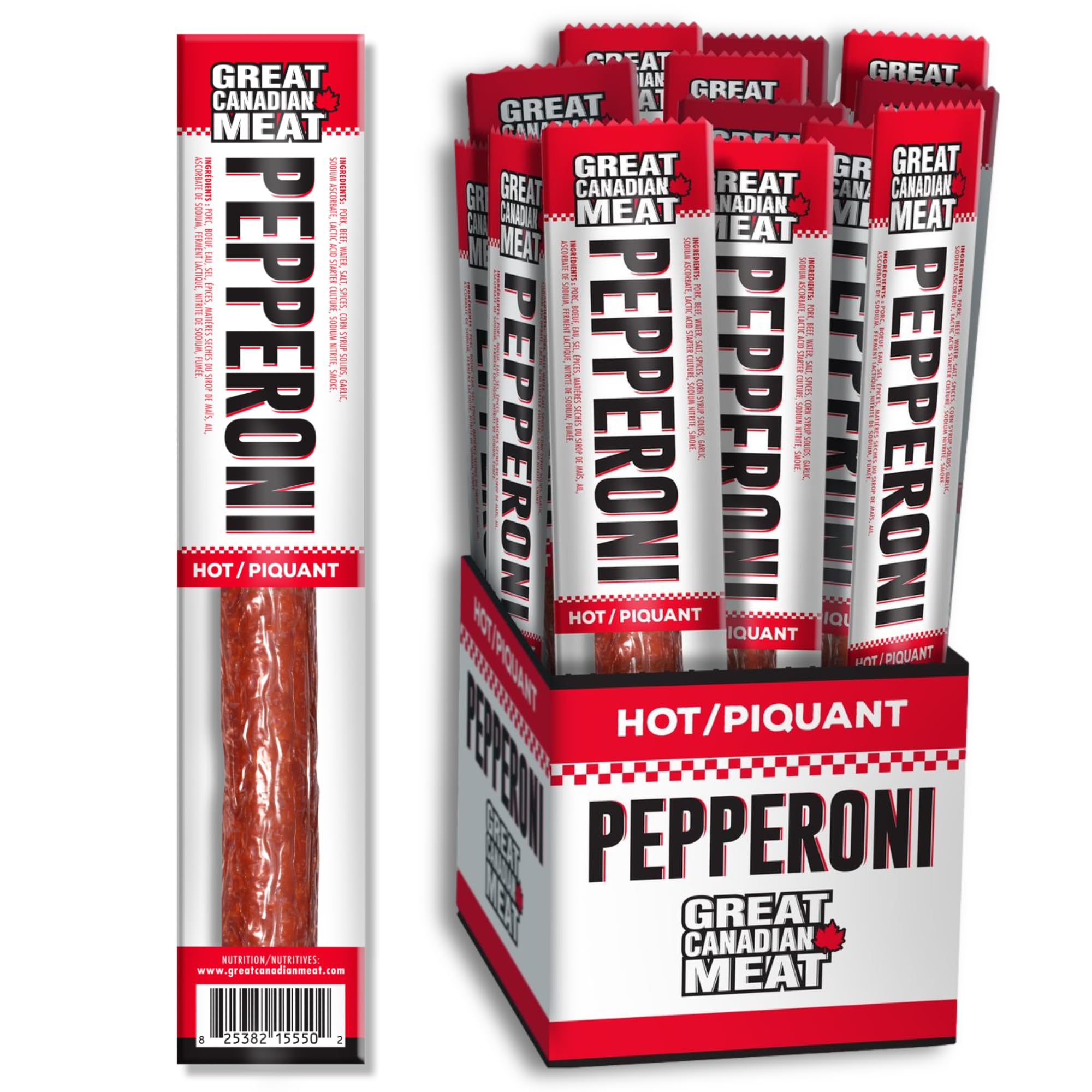 18 pack of hot pepperoni sticks in a display caddy high protein gourmet meat snack — view 2