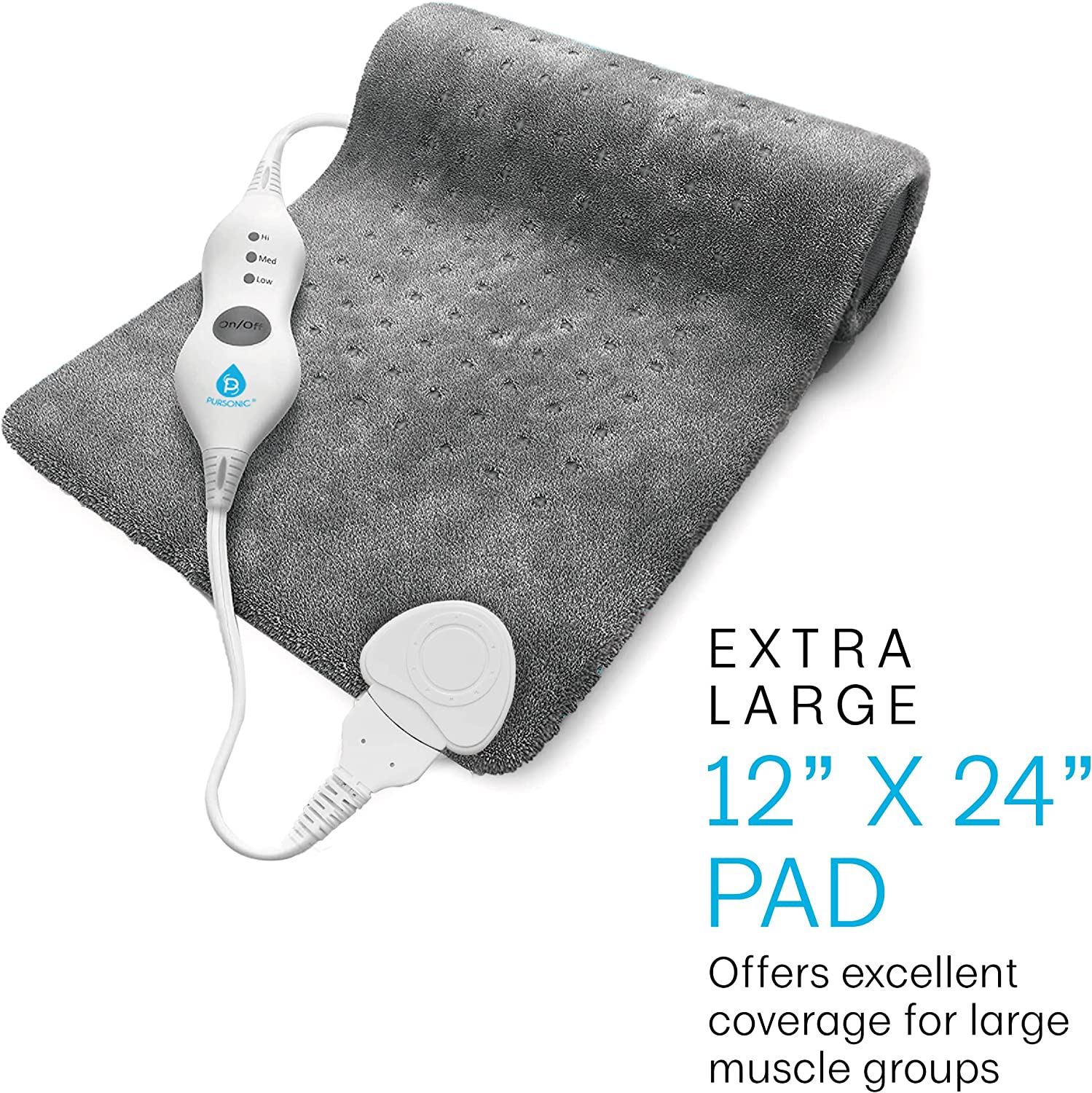 Pursonic 9-speed massage gun and extra large microplush heating pad set for muscle recovery — view 2