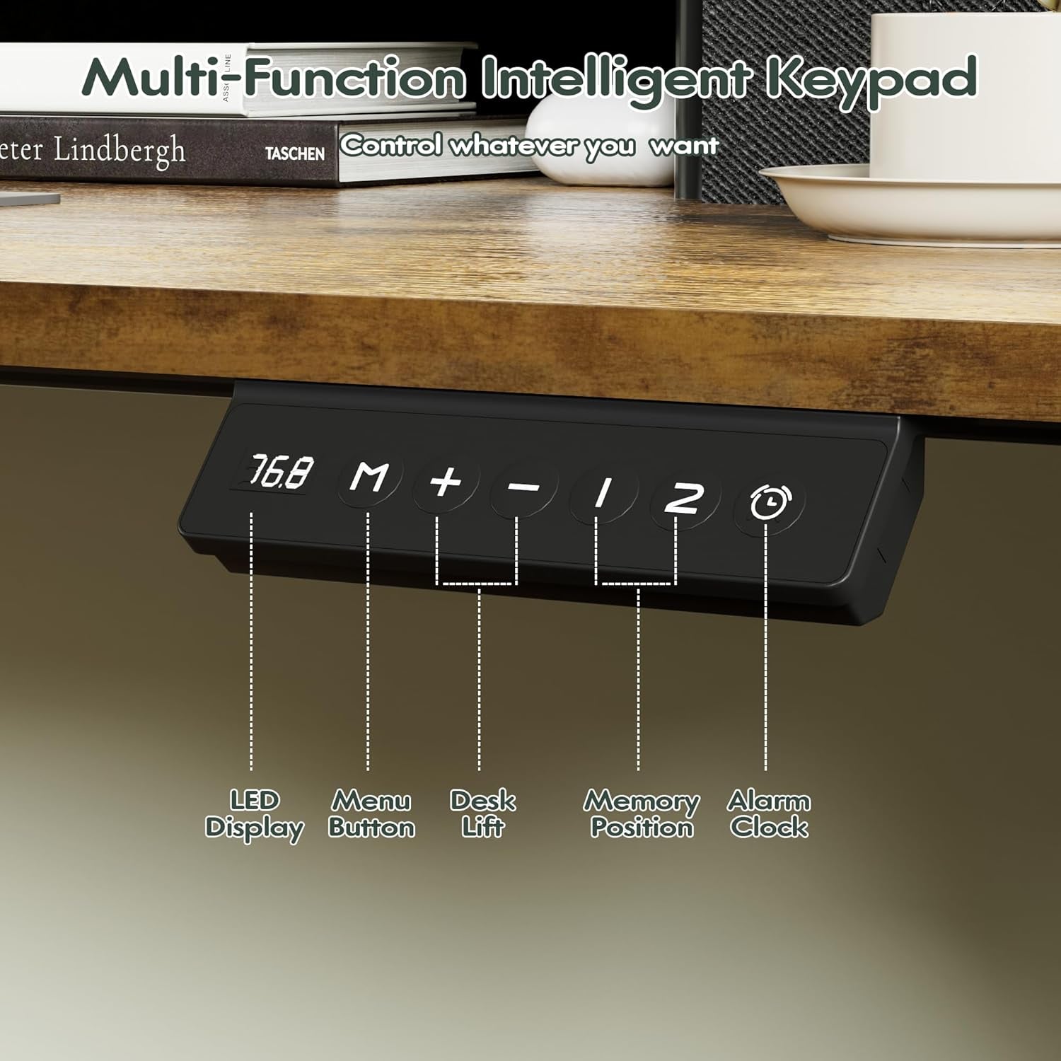 Electric adjustable standing desk with two drawers and control panel for ergonomic home office setups. — view 5