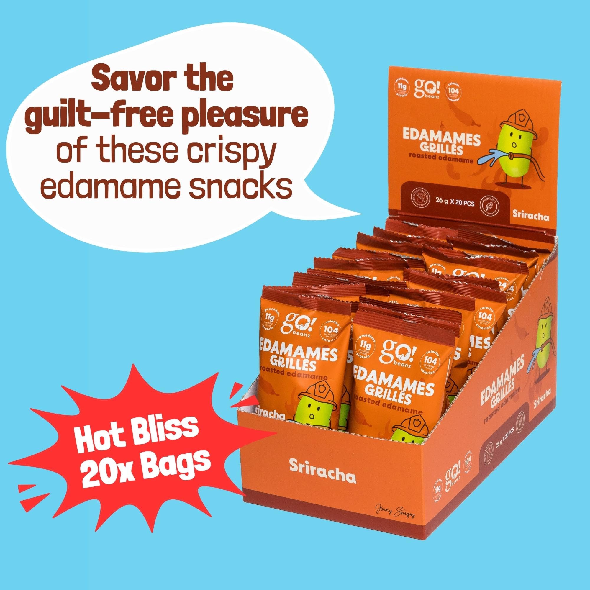 Sriracha roasted edamame snack packs by GoBeanz in vibrant individual bags for easy on-the-go snacking. — view 4