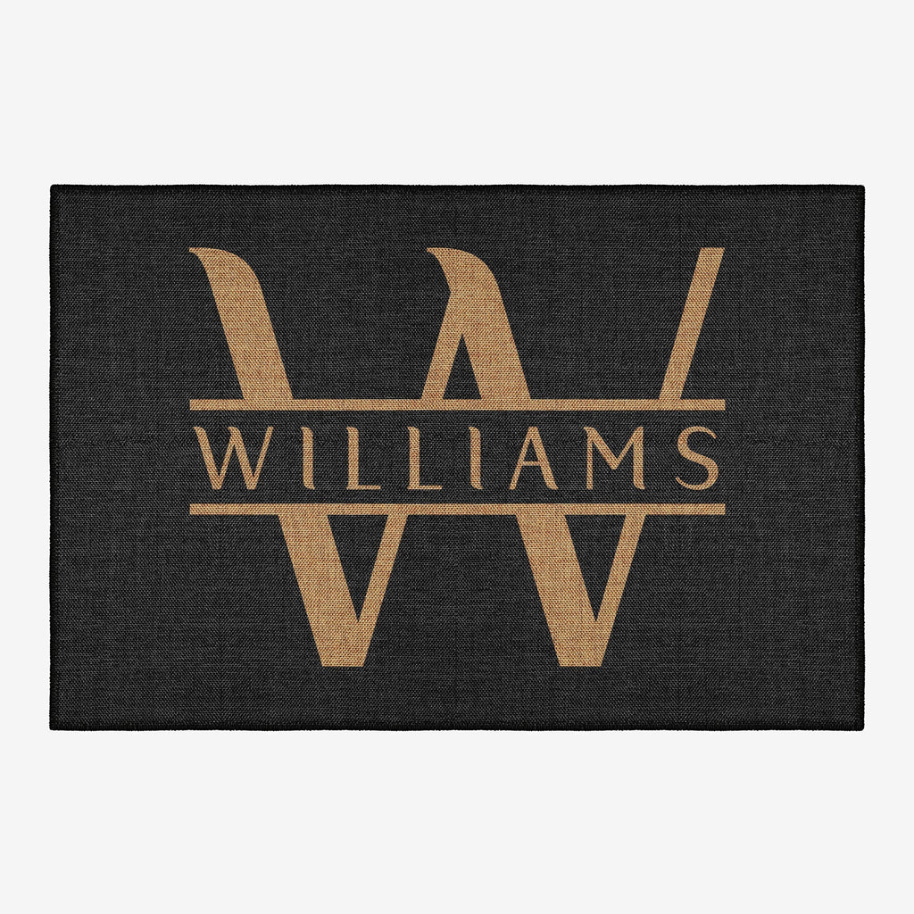 Personalized custom name door mat with vintage pattern, cotton non-slip base, and soft chenille surface.