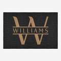 Personalized custom name door mat with vintage pattern, cotton non-slip base, and soft chenille surface.