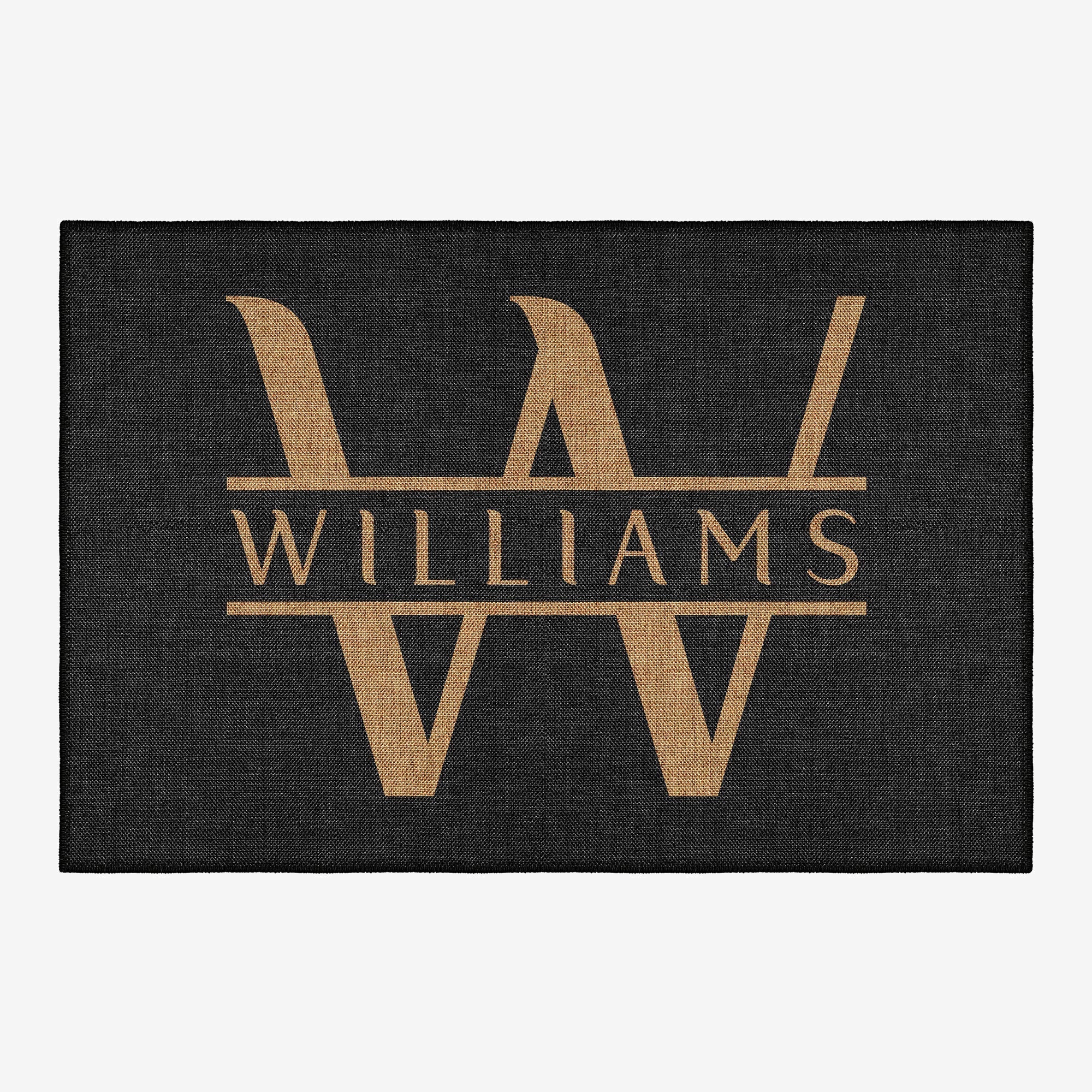 Personalized custom name door mat with vintage pattern, cotton non-slip base, and soft chenille surface.