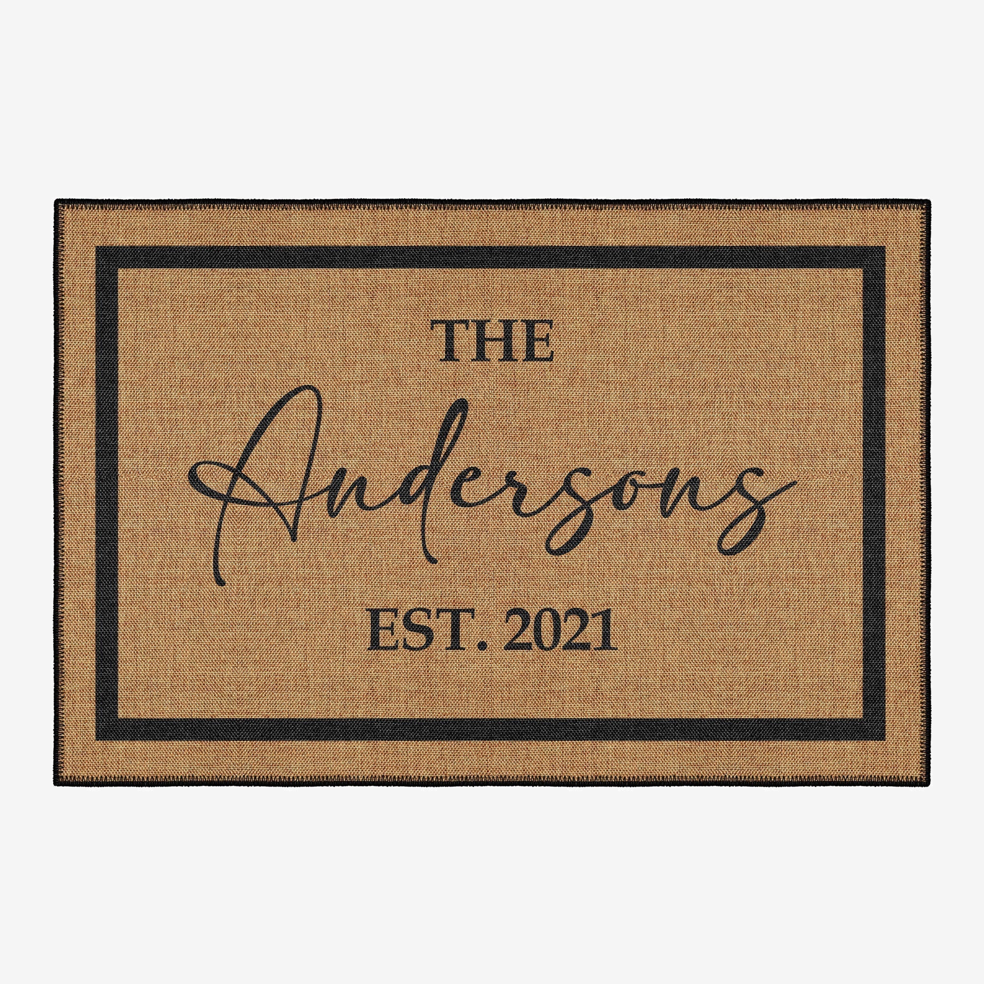 Customizable cotton and chenille vintage doormat with personalized name text on a non-slip base