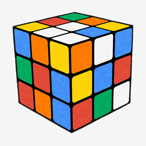 Colorful Rubik's Cube 3D puzzle area rug with low pile and felt non-slip base