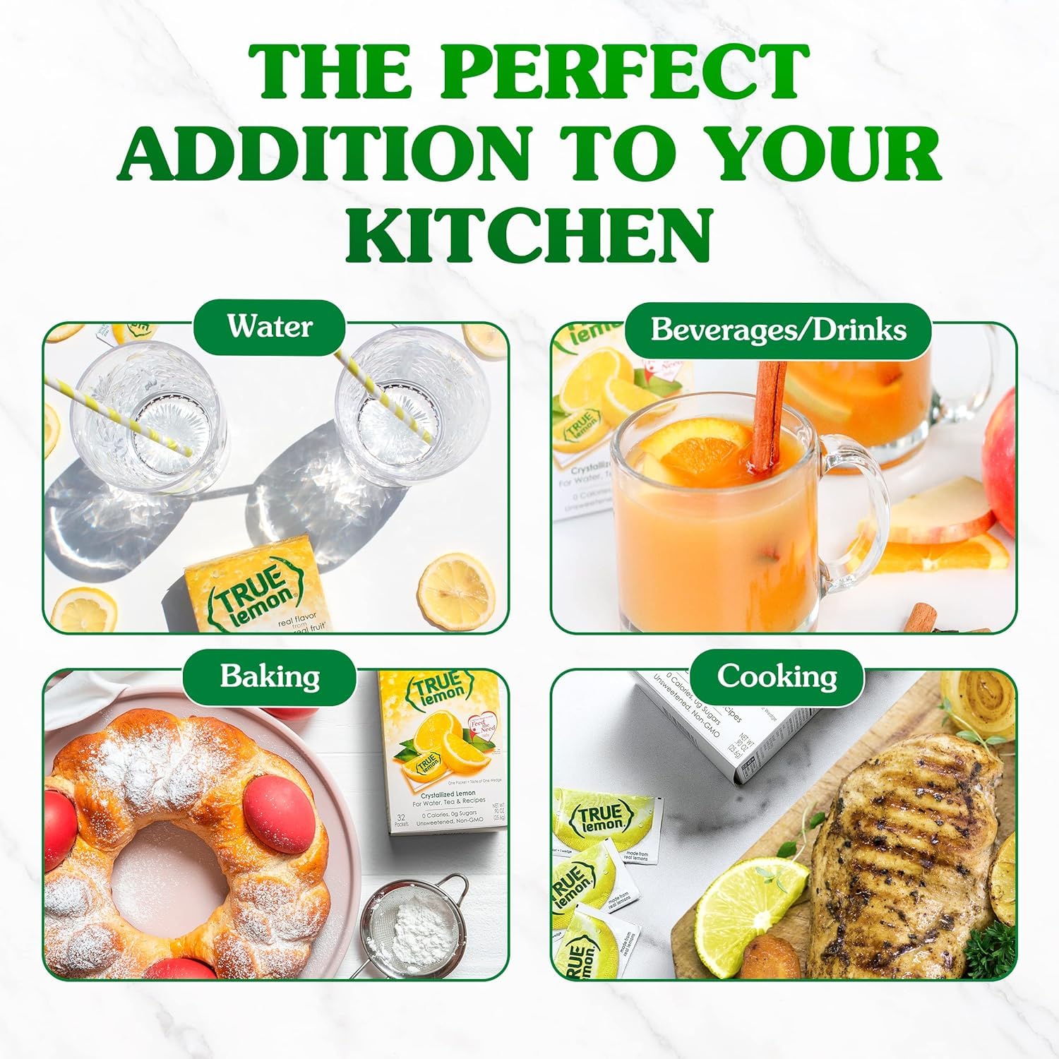 True Lemon water enhancer packets in a dispenser box, offering sugar-free fresh lemon flavor. — view 4