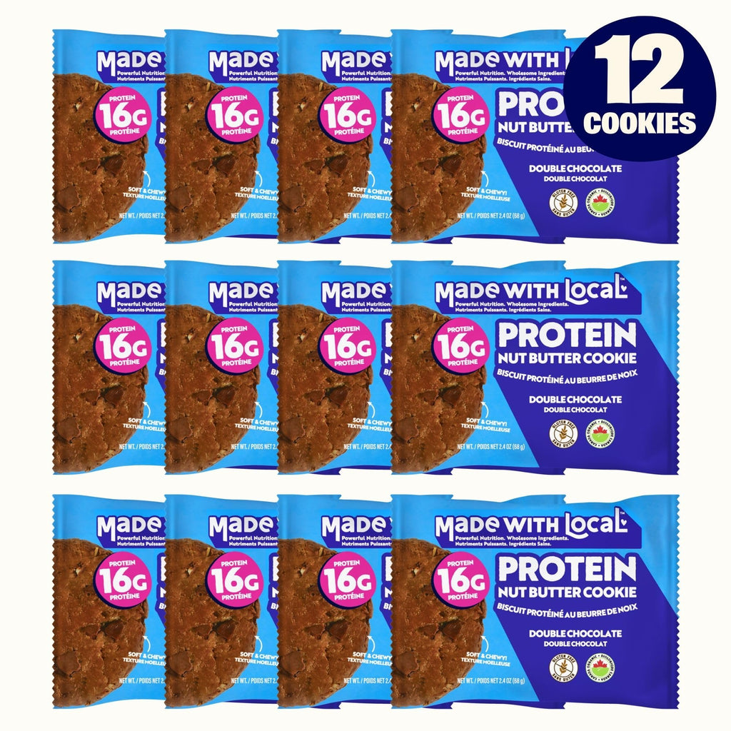 Box of 12 double chocolate protein nut butter cookies with organic plant-based ingredients — view 5
