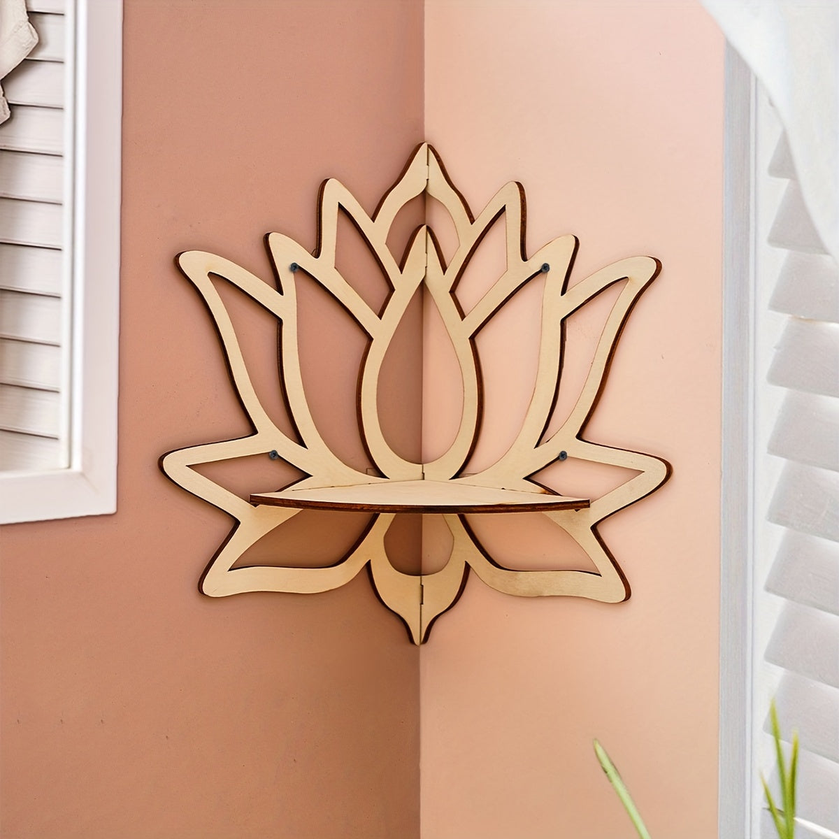 Lotus wall-mounted display rack, painted wooden shelf for small home decor and art pieces — view 3