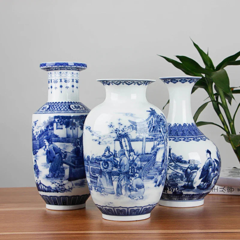 Classic antique blue and white ceramic vase with intricate traditional patterns used for home decor — view 2