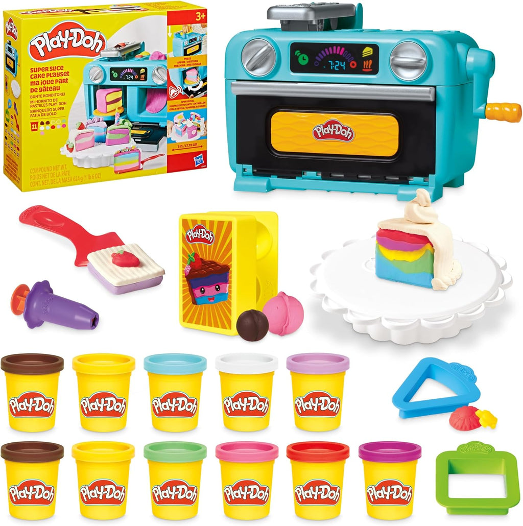 Play-Doh Super Slice Cake Playset with colourful modelling compound and pretend baking tools