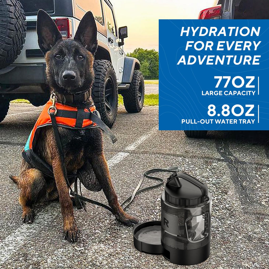 Large dog travel water bowl dispenser with carrying strap and capacity markers for outdoor hiking — view 4