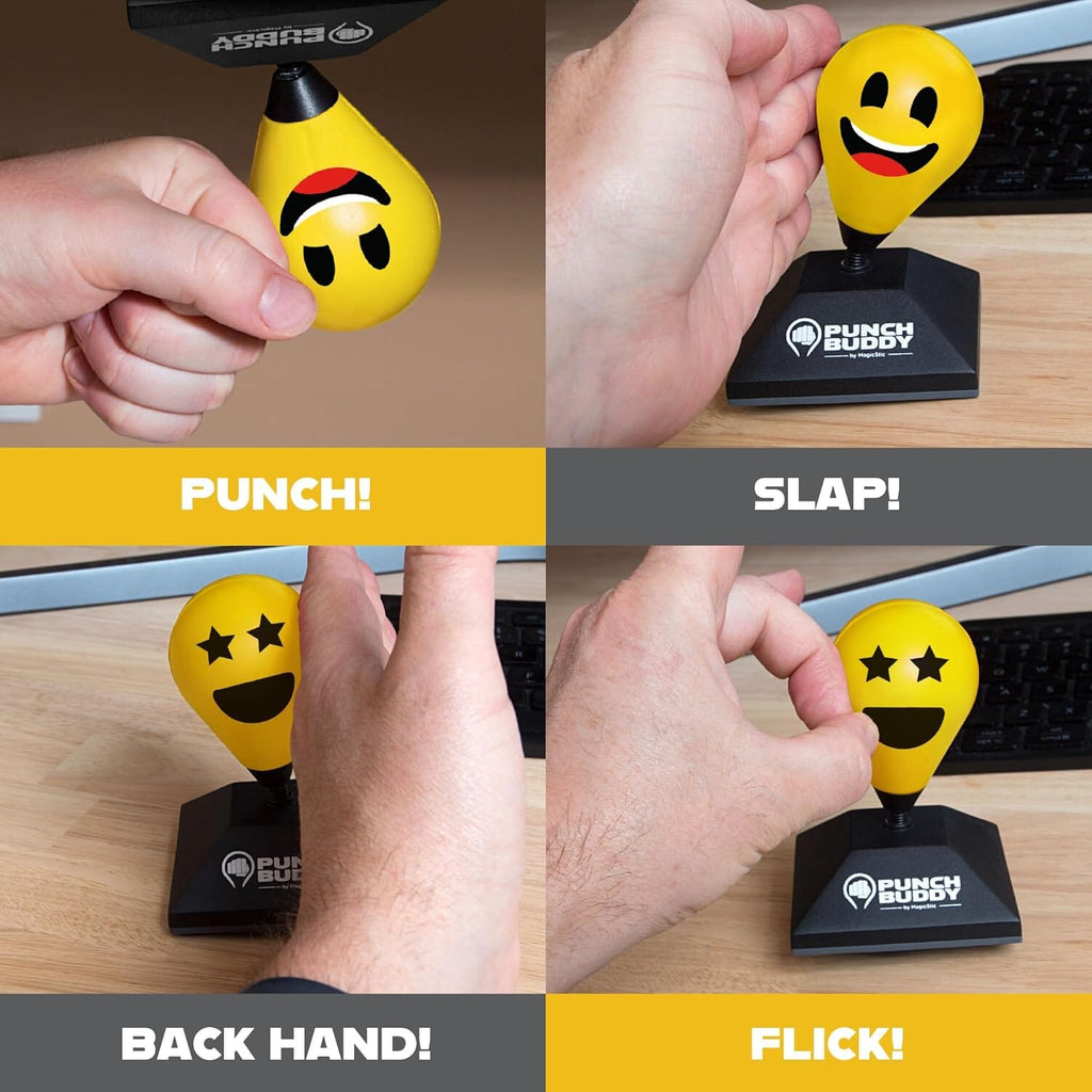 Mini desktop punching bag with suction cup base attached to an office desk for stress relief — view 5